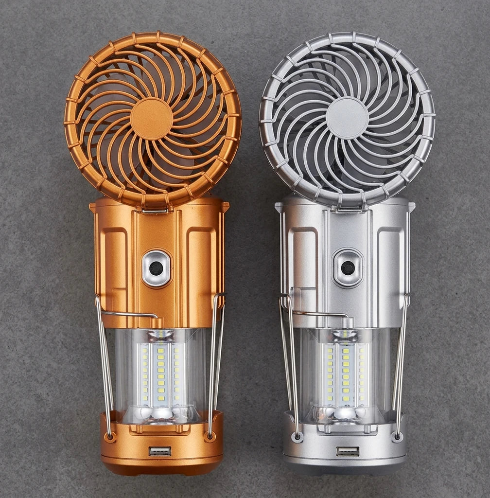Lampe Torche LED 4-en-1 - batterie externe, solaire et ventilateur
